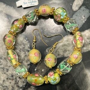 Lia Sophia Yellow and Gold Floral Glass Bracelet/Earring Set